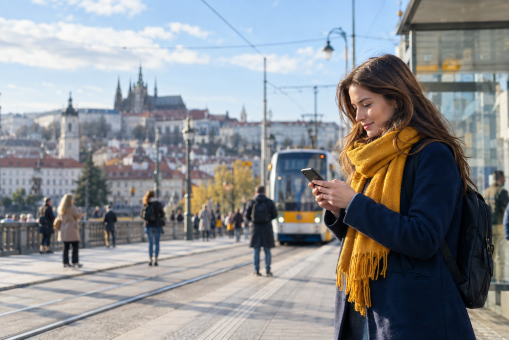 4G mobilní internet v telefonu: uživatel připojený ve městě