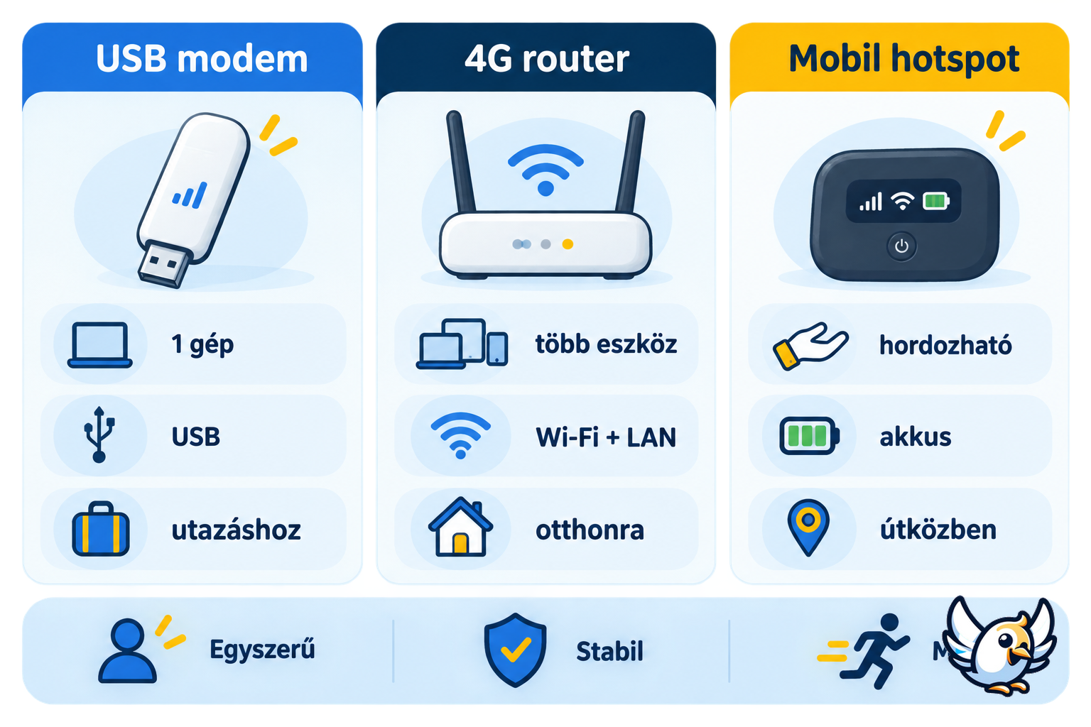 4G modem, 4G router és mobil hotspot összehasonlítása