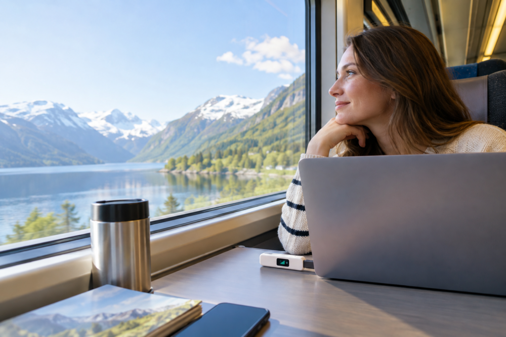 4G USB-modem koblet til bærbar PC på reise