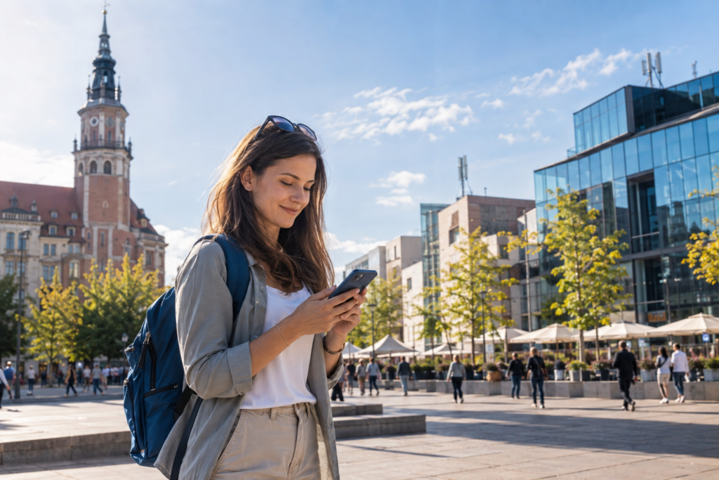 4G – użytkownik smartfona korzystający z mobilnego internetu LTE