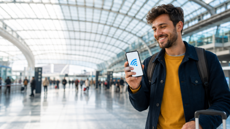 5G in viaggio con eSIM su smartphone moderno