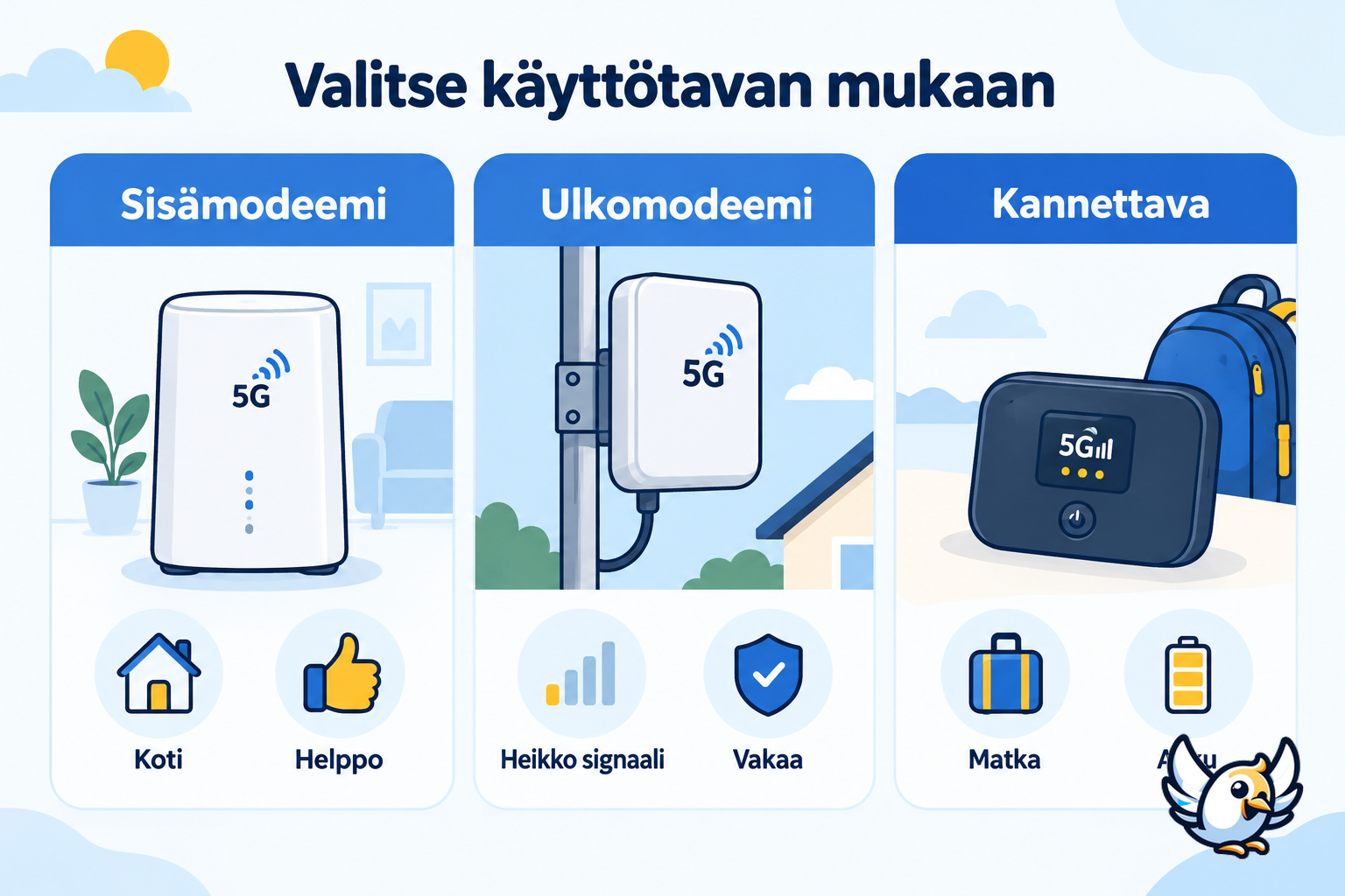 5G-modeemin valinta: sisämodeemi, ulkomodeemi ja kannettava modeemi