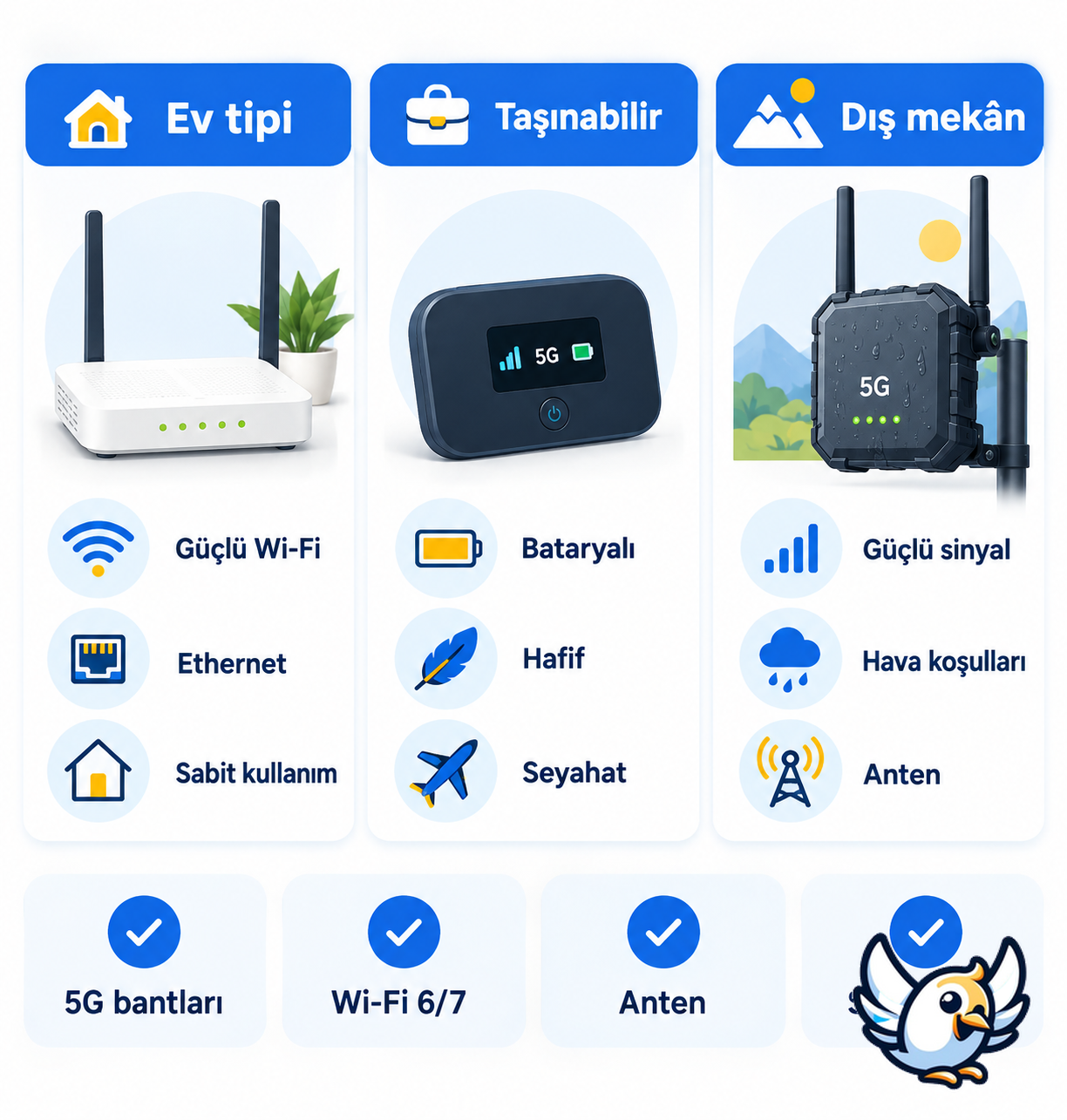5G modem seçimi: ev tipi, taşınabilir ve dış mekân modelleri karşılaştırması