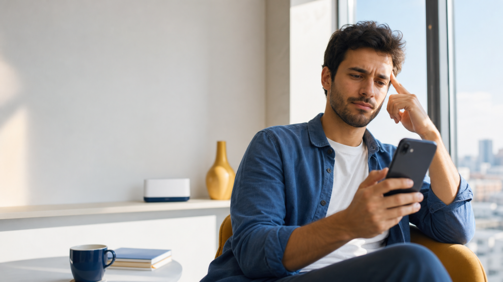 appel wifi iphone activé depuis un salon avec une connexion Wi-Fi fiable