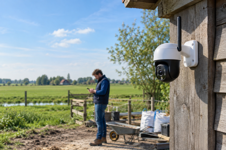 Beveiligingscamera met simkaart op een afgelegen terrein zonder wifi