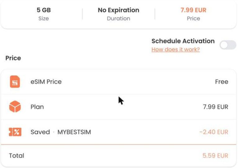 Ordresammendrag fra BNESIM med rabattkoden MYBESTSIM brukt og -30% rabatt