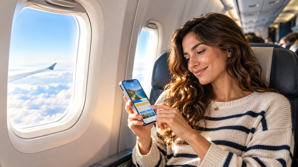 C'è il WiFi in aereo: passeggera connessa durante un volo