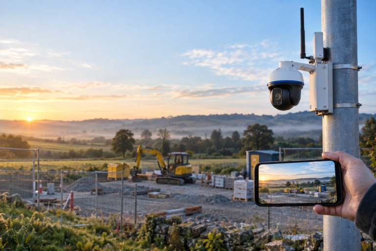 Caméra de surveillance avec carte SIM installée sur un chantier isolé