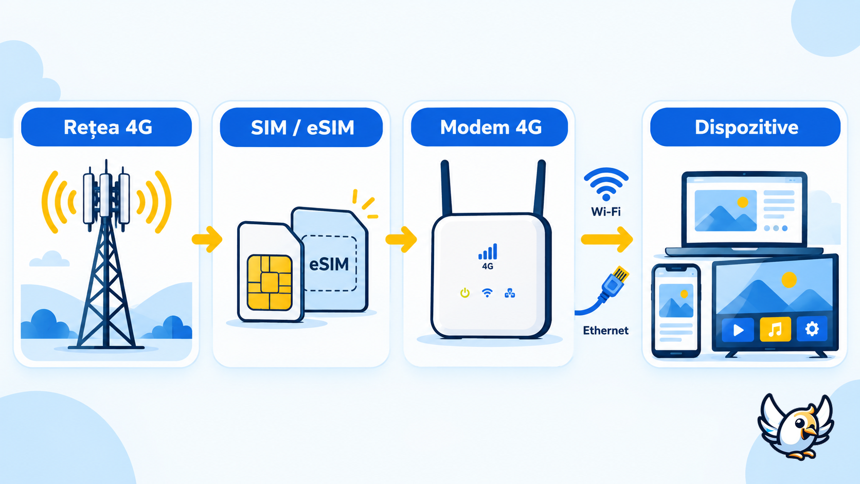 Cum funcționează un modem 4G de la cartela SIM la rețeaua Wi-Fi