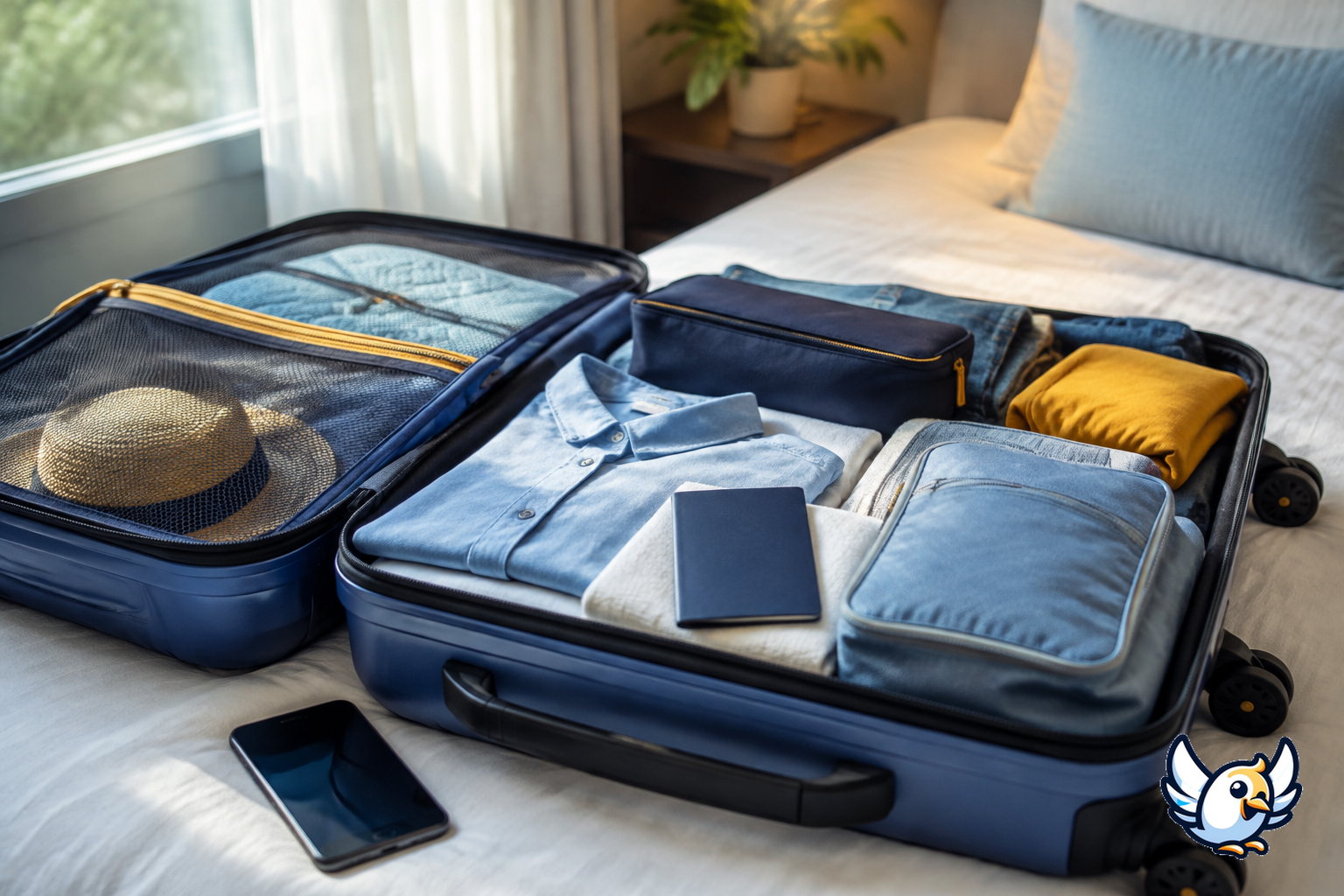 eSIM Ausland: Koffer, Reisepass und Smartphone vor der Reise