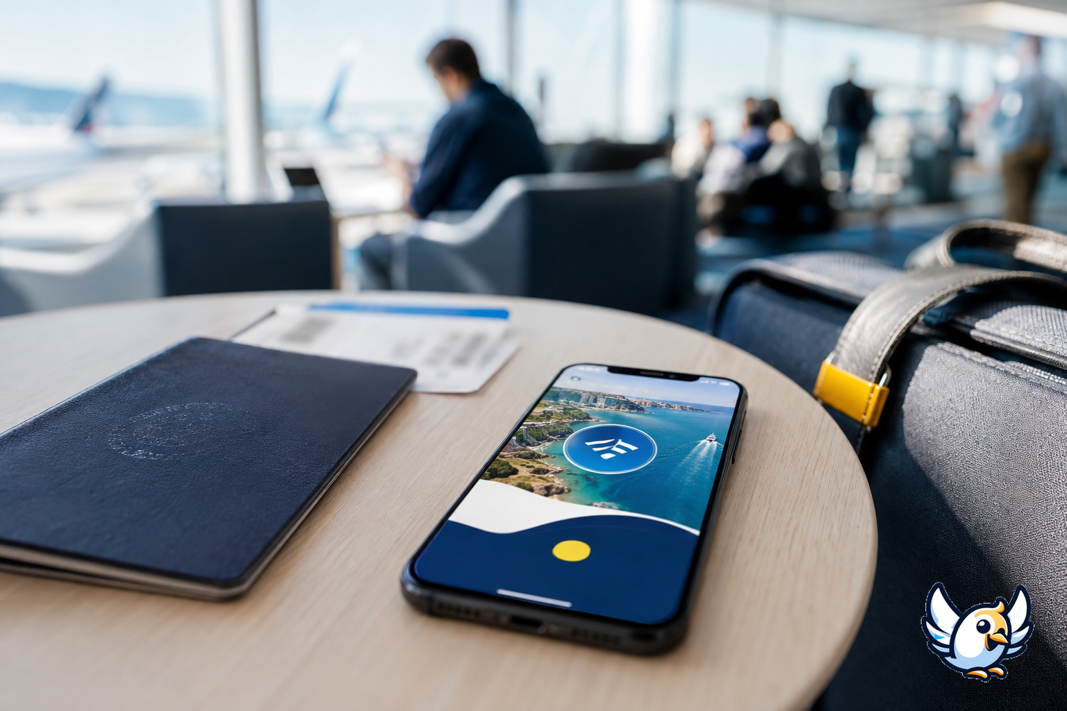 eSIM Vergleich: Smartphone mit aktiven mobilen Daten am Flughafen