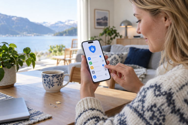 Fjerne PIN-kode på SIM-kort: mobilbruker åpner sikkerhetsinnstillinger på telefonen