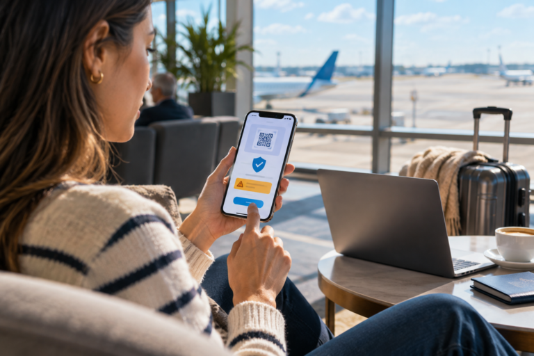 Free eSIM security: traveler checking a suspicious mobile plan before activation