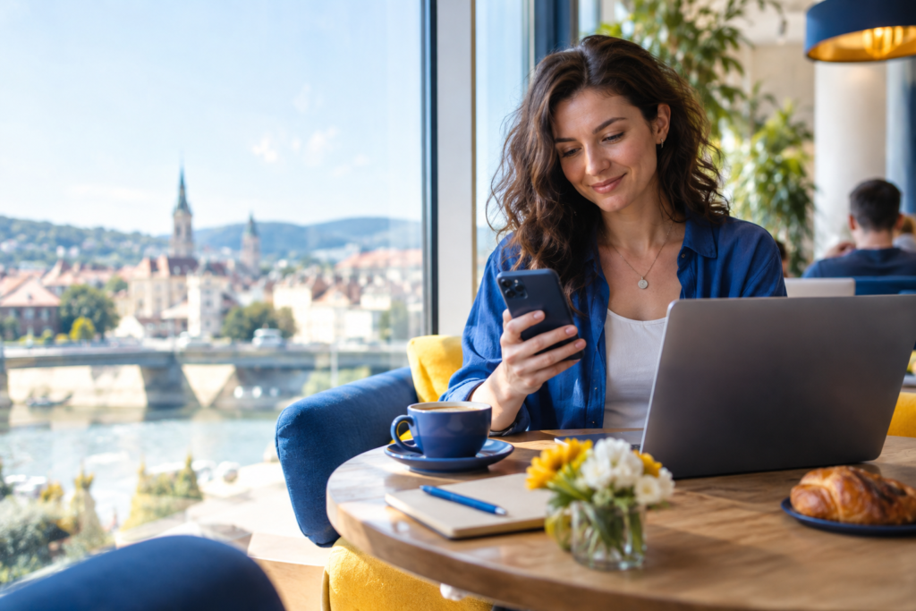 Hotspot personal folosit pentru conectarea unui laptop la internetul mobil