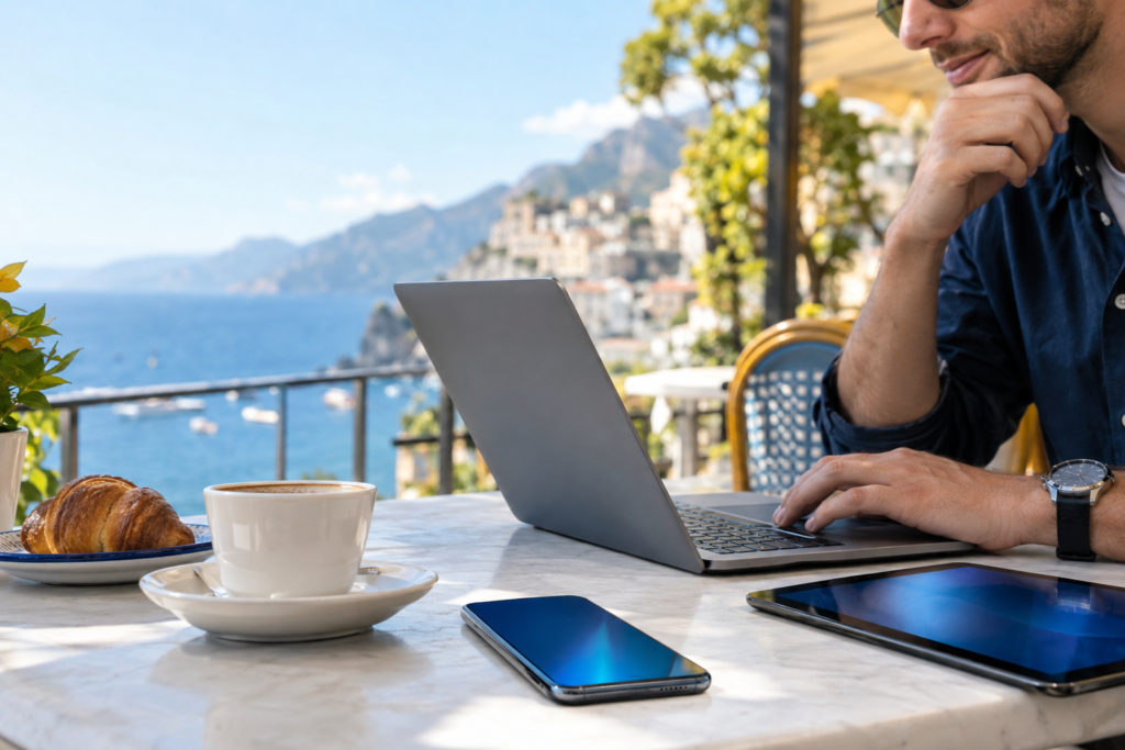 Hotspot personale: smartphone che condivide la connessione con laptop e tablet