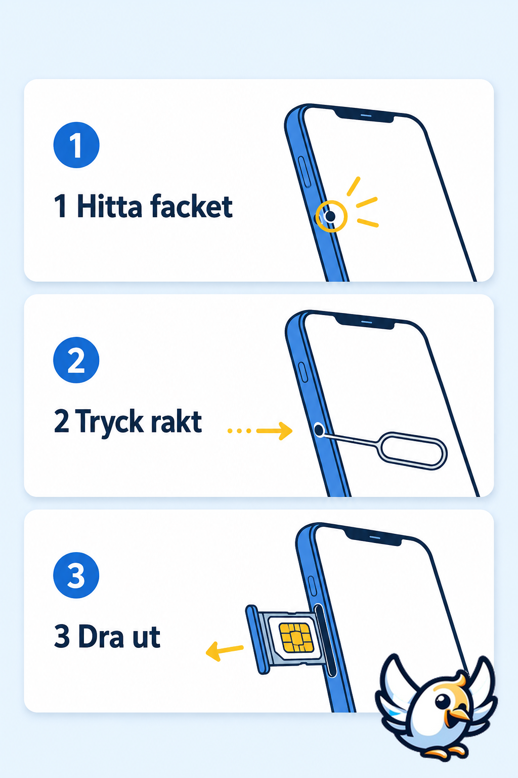 hur får man ut simkortet steg för steg med SIM-nål