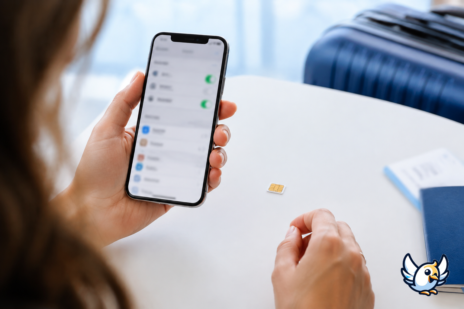iPhone eSIM ayarlarını kontrol eden kullanıcı ve nano-SIM kart