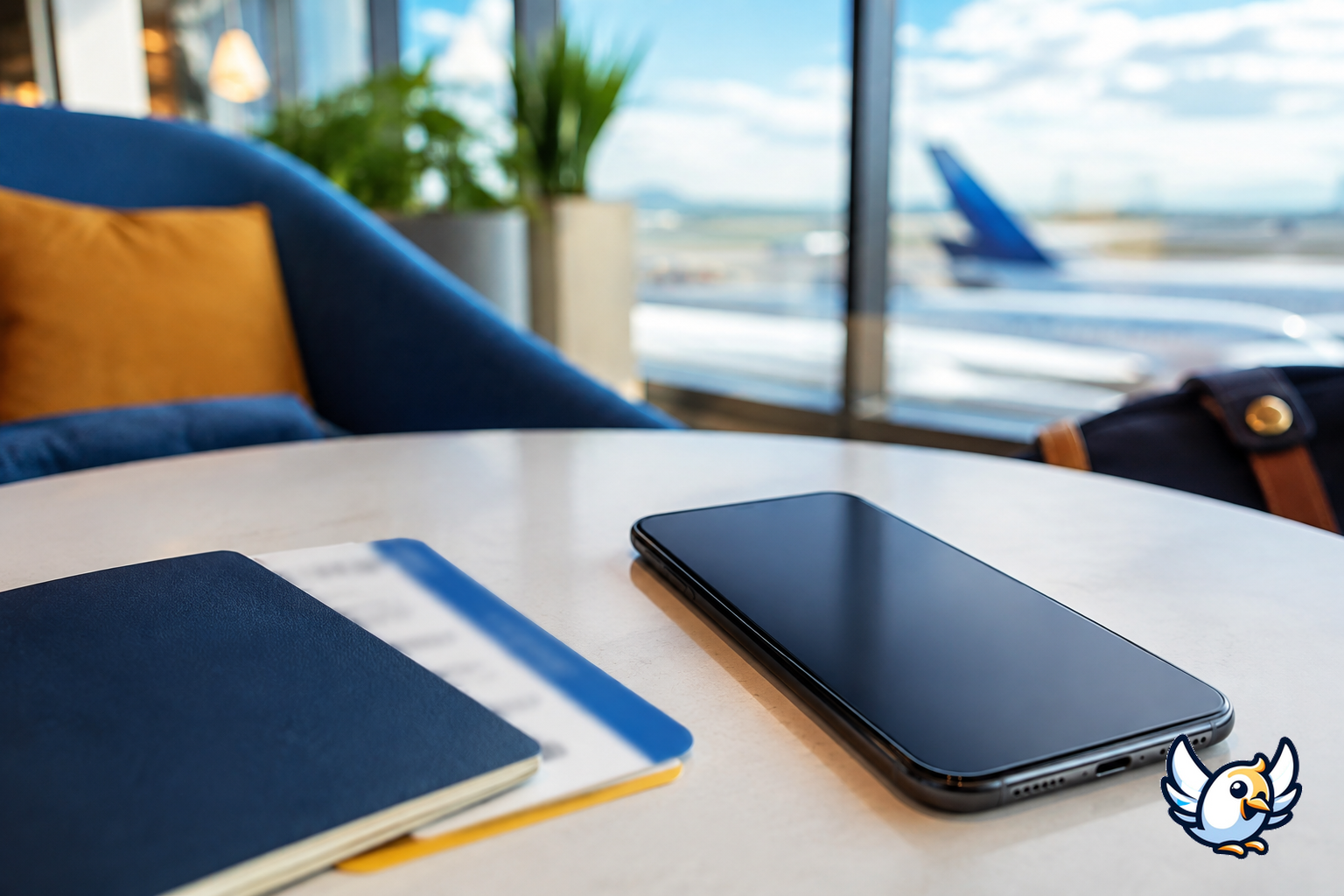 iPhone posé avec passeport et carte d’embarquement avant un voyage