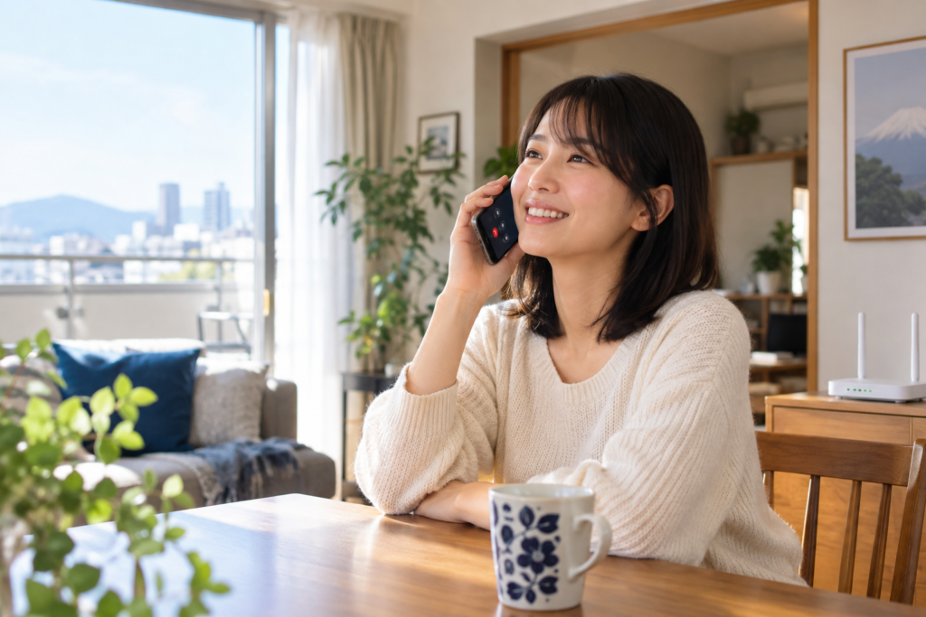 iPhoneのWi-Fi通話を自宅の無線LANで利用するイメージ