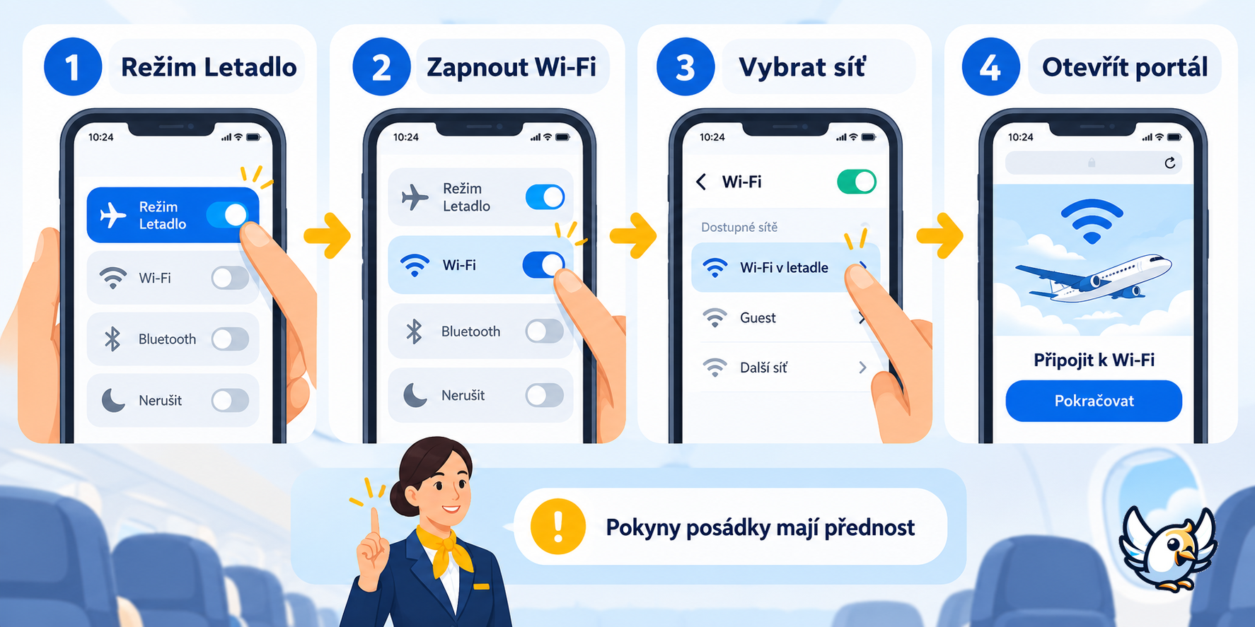 Jak se připojit k WiFi v letadle krok za krokem