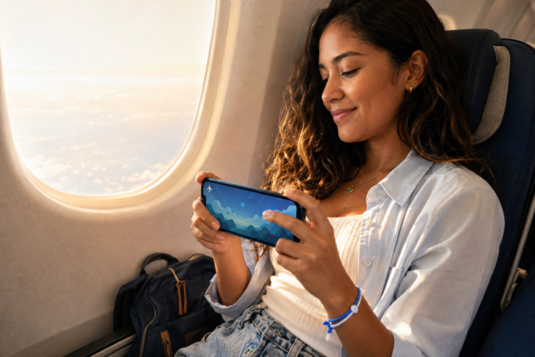 Jogos sem internet no celular durante uma viagem de avião