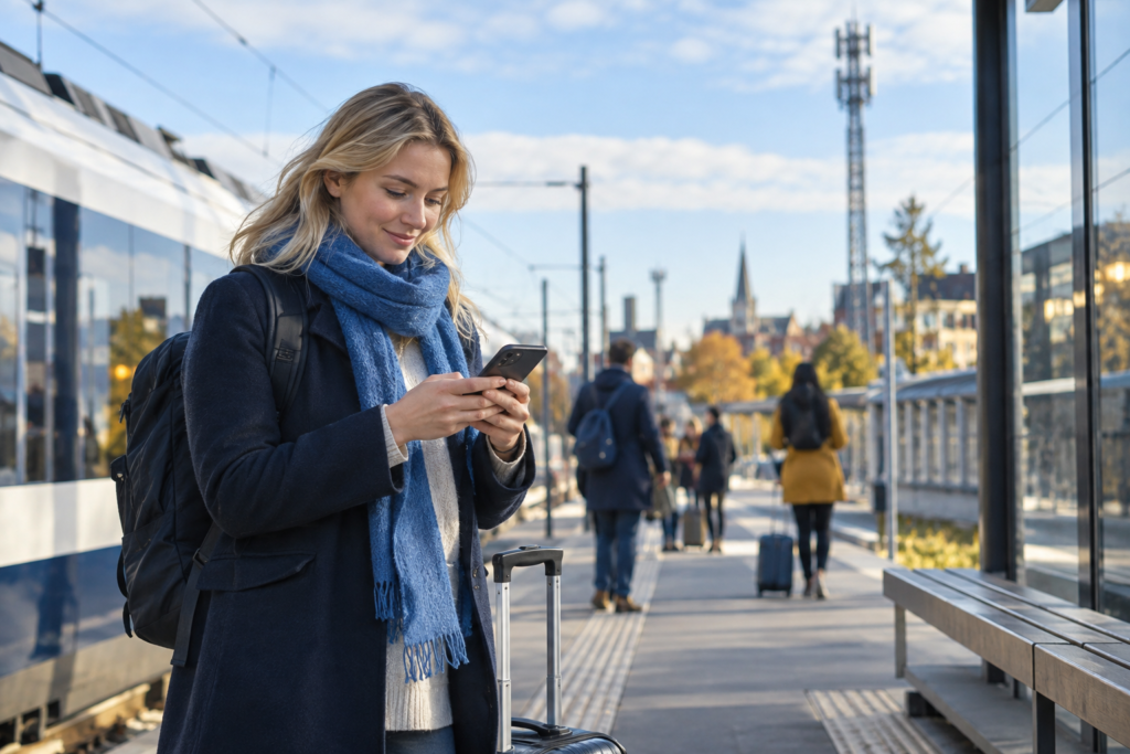 LTE forklaret: rejsende bruger mobilnet på sin smartphone