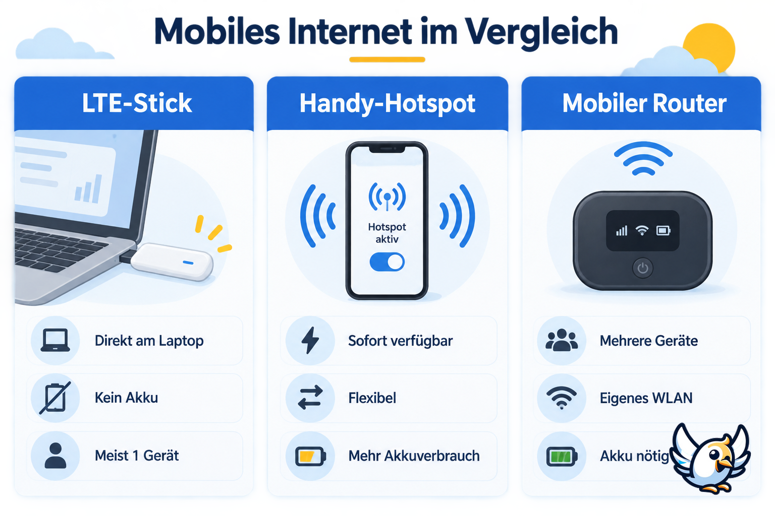 LTE-Stick, Smartphone-Hotspot und mobiler Router im Vergleich