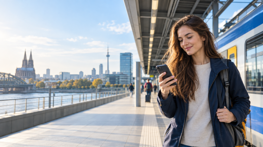 LTE v mobilu: cestovatel používá rychlé mobilní připojení