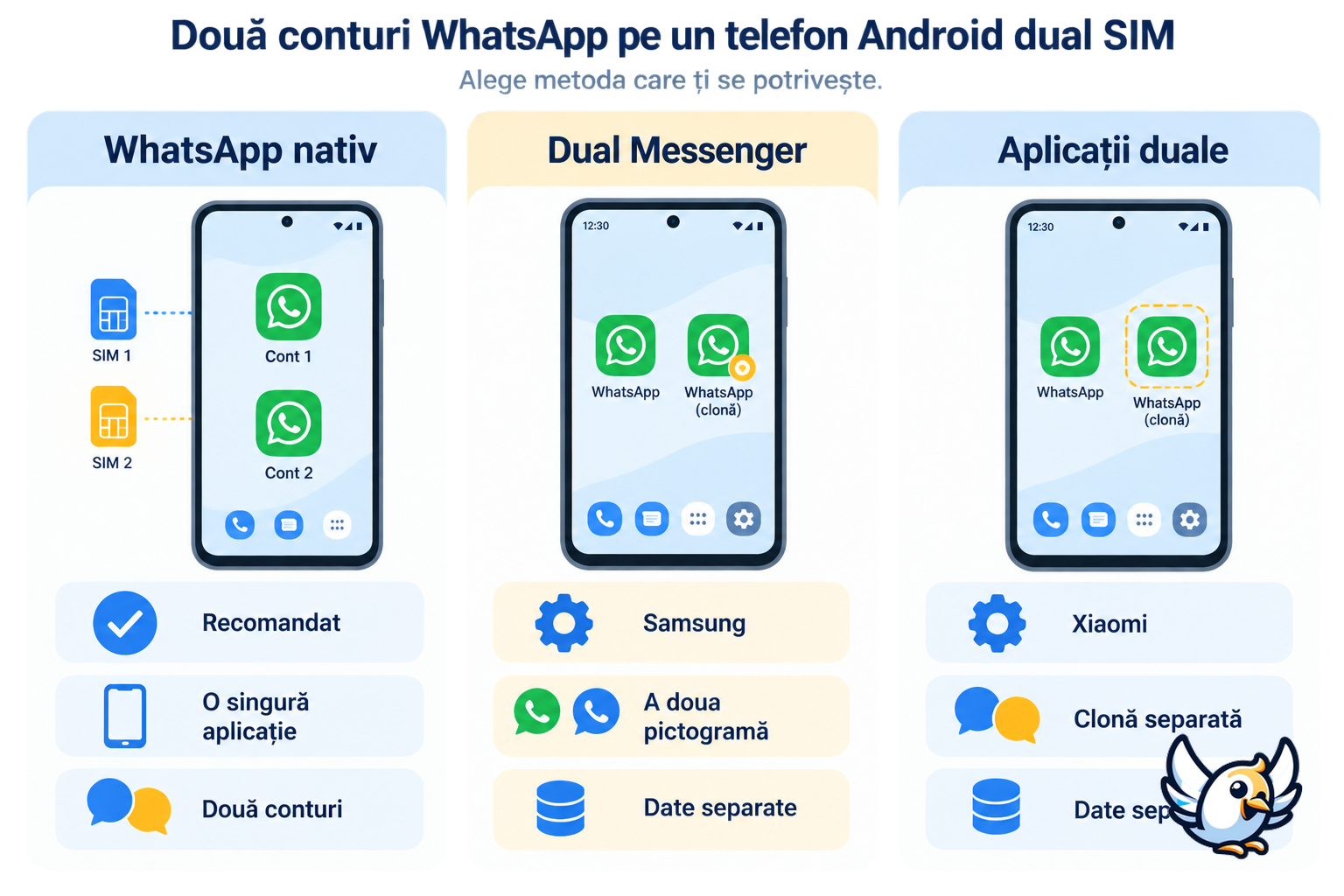 Metode pentru două conturi WhatsApp pe Android dual SIM