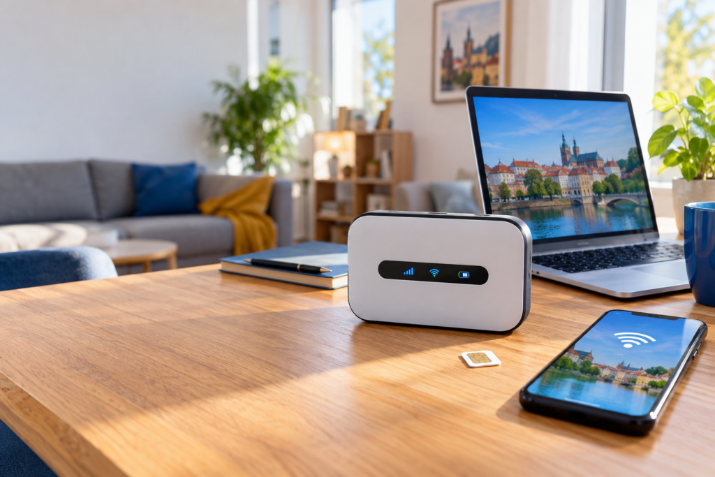 Modem 4G LTE zapewniający internet dla laptopa i smartfona