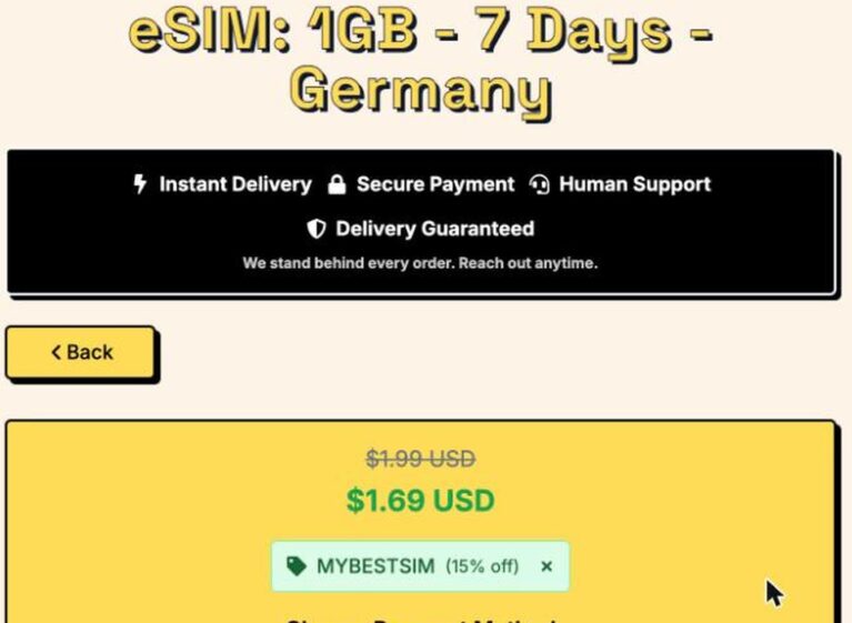 Récapitulatif de commande nadanada avec le code promo MYBESTSIM appliqué et -15% de réduction