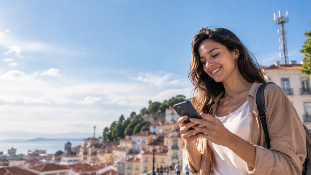 O que são dados móveis: pessoa usando internet no celular fora de uma rede Wi-Fi
