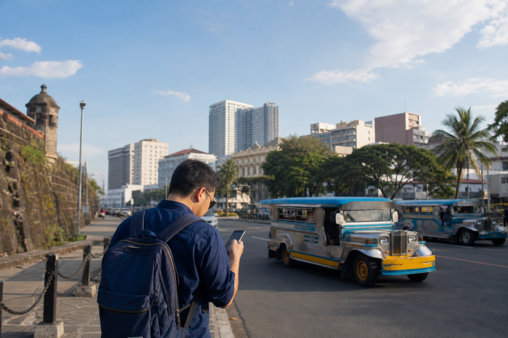 Philippines SIM card registration law ineffective: traveler using mobile data in Manila