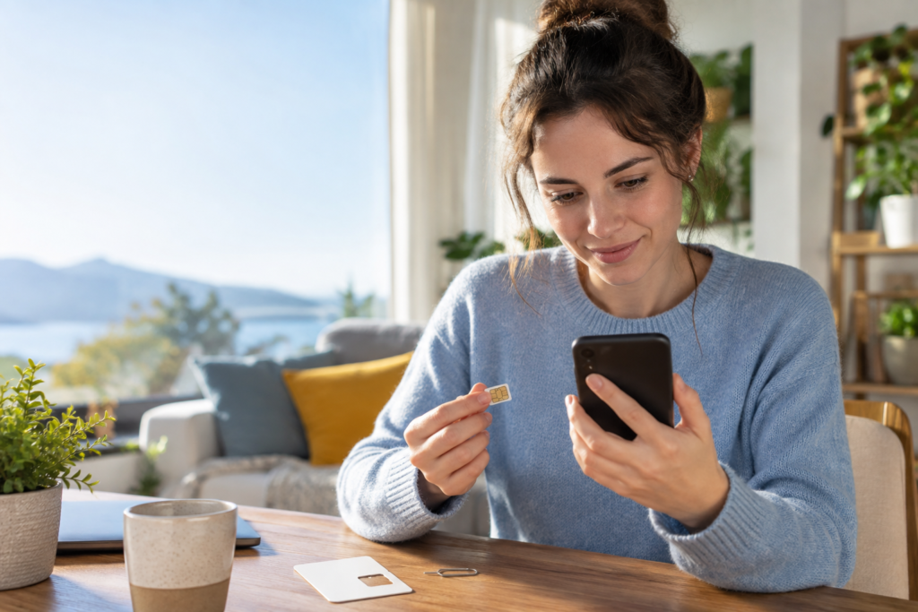 PUK kodu isteyen telefonuyla SIM kart kilidini açmaya hazırlanan kullanıcı