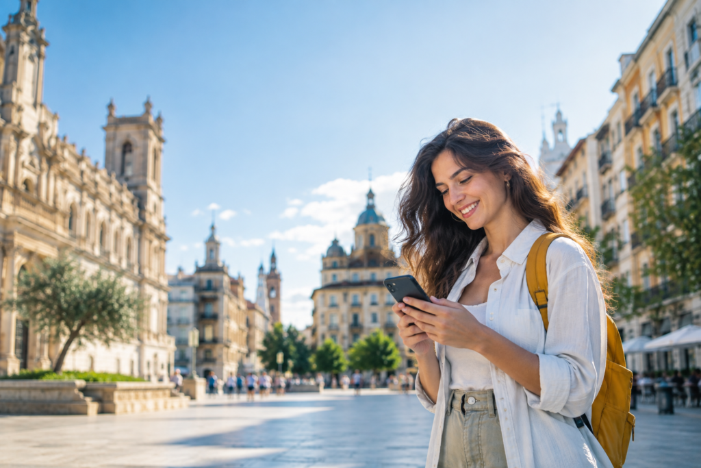 Qué son los datos móviles: persona usando internet 5G en su smartphone