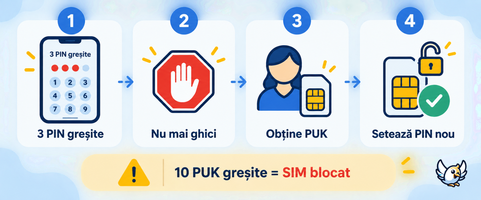 Schema cod PUK: de la PIN greșit la deblocarea cartelei SIM