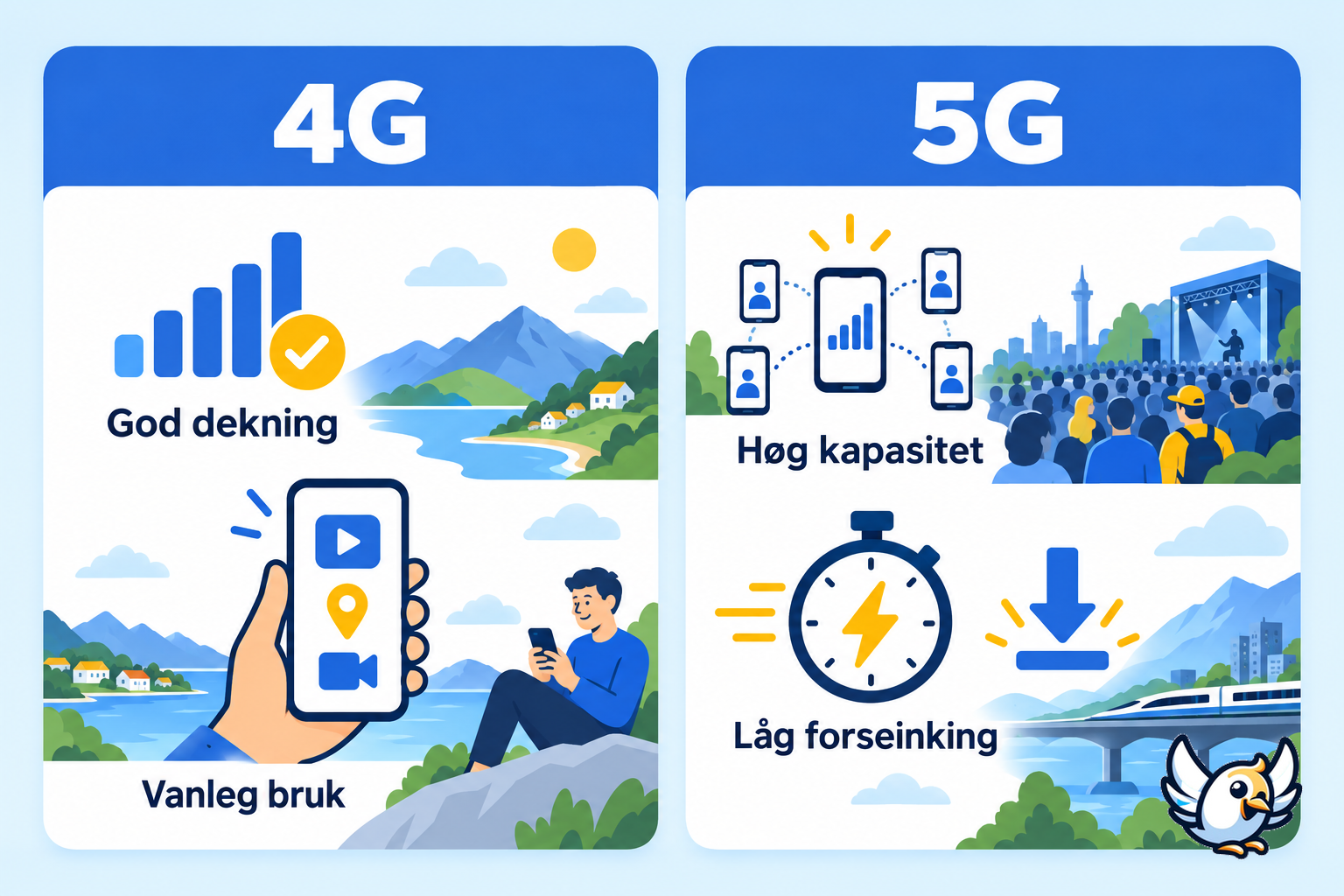Skilnaden mellom 4G og 5G forklart visuelt