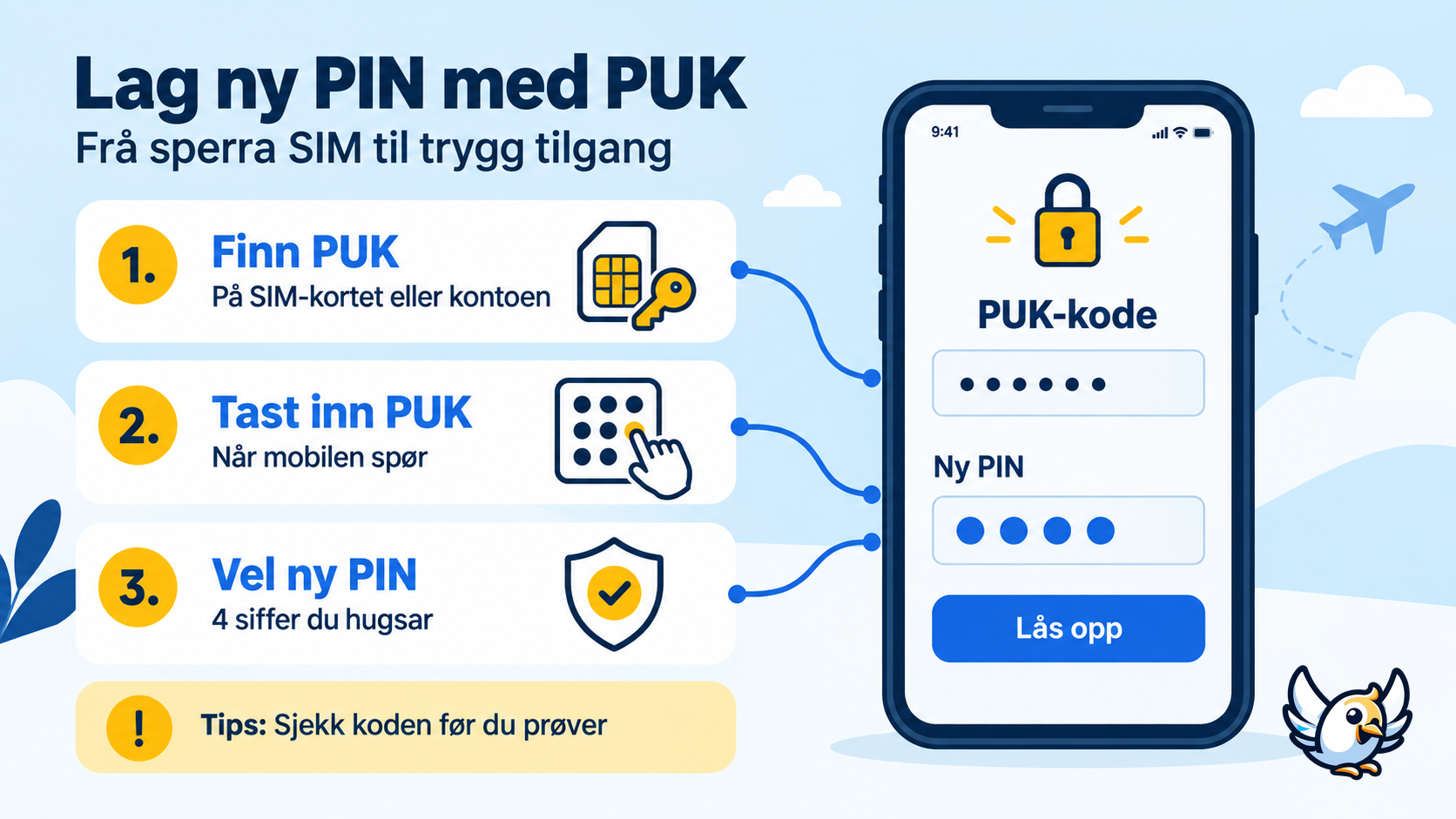 Slik brukar du PUK-koden for å lage ny PIN-kode