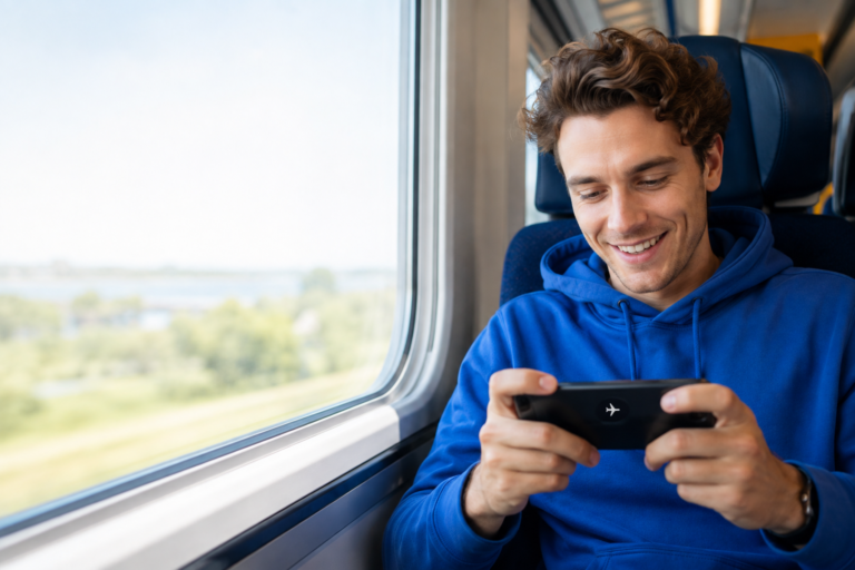 Spelletjes zonder wifi op een smartphone tijdens een treinreis
