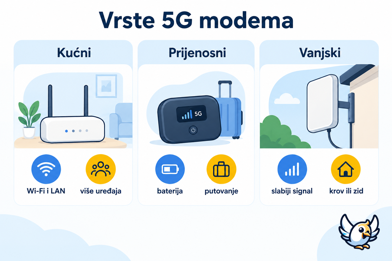 Tri vrste 5G modema: kućni, prijenosni i vanjski model s glavnim prednostima