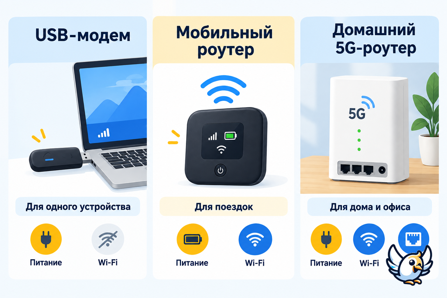 Виды 5G модемов: USB, мобильный роутер и домашний 5G-роутер