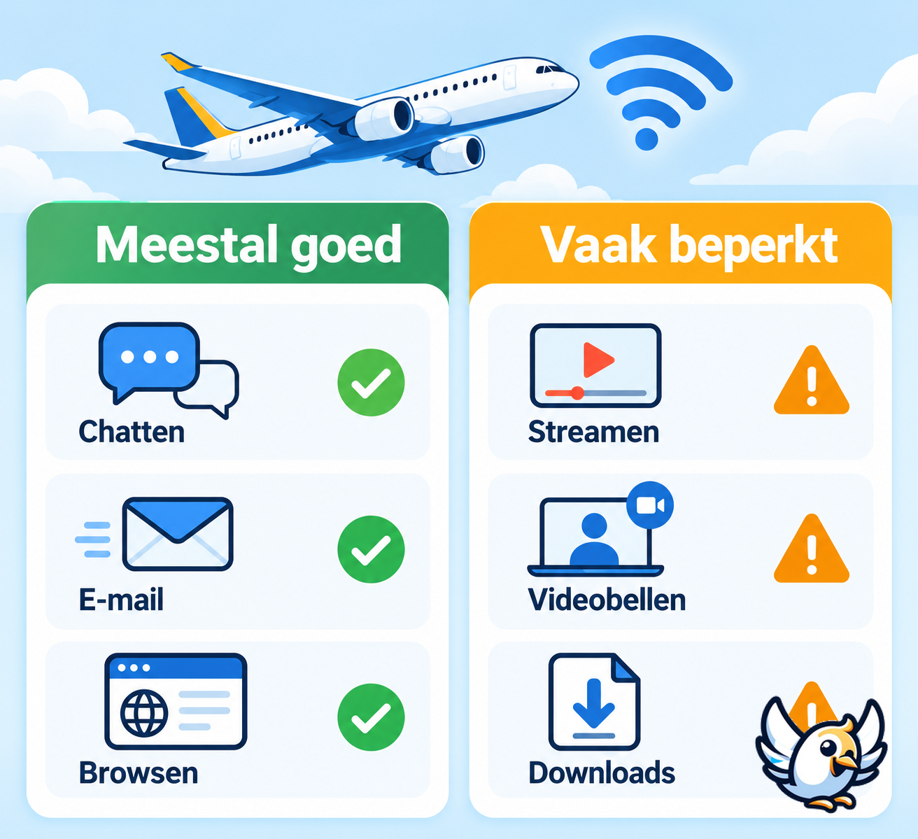 Wat werkt wel en niet goed met wifi aan boord van een vliegtuig