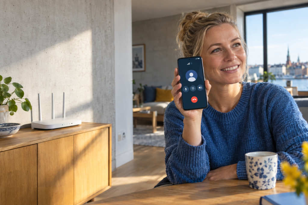 WiFi-opkald i en dansk bolig med svagt mobilsignal og stabilt trådløst netværk