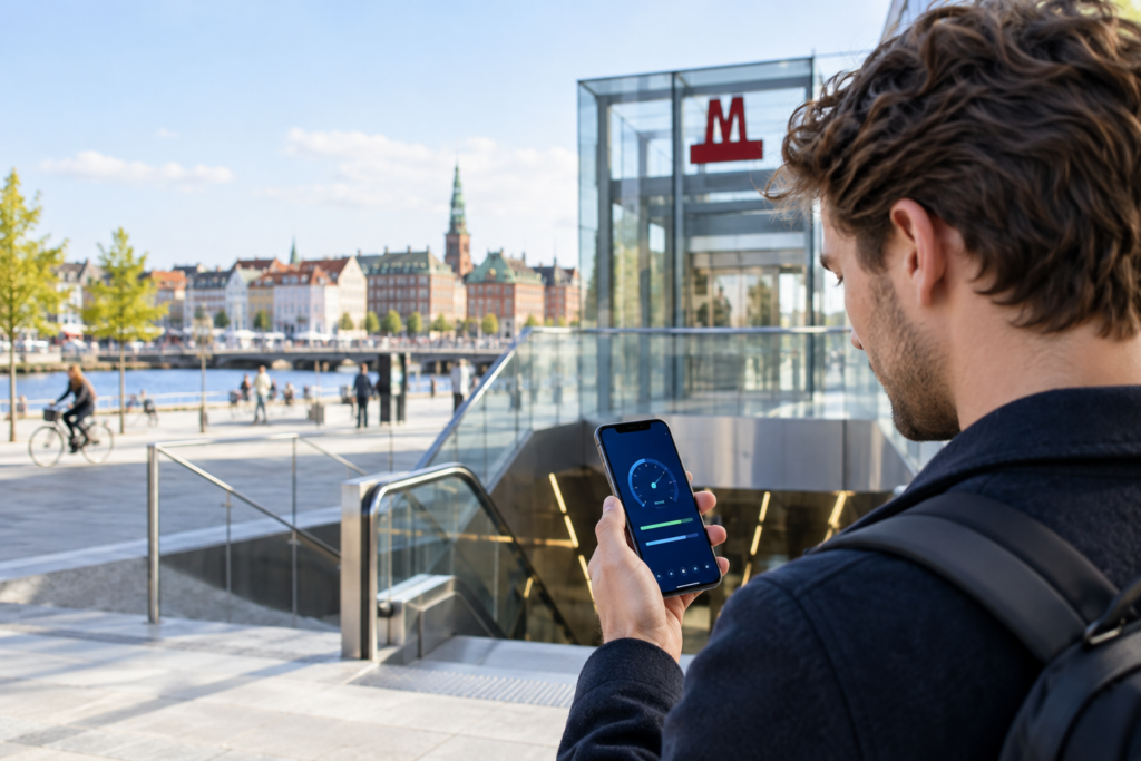 5G hastighed i Danmark målt på en smartphone i København