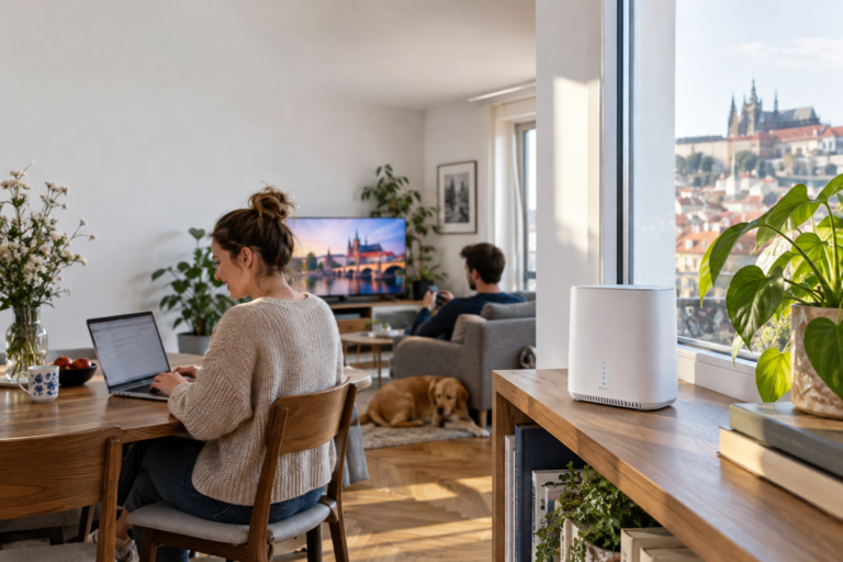 5G internet na doma v českém bytě s modemem u okna