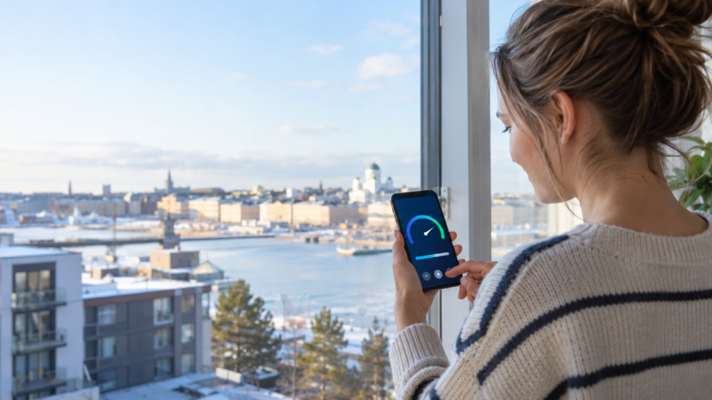 5G-nopeus Suomessa – käyttäjä mittaa puhelimen mobiiliyhteyttä