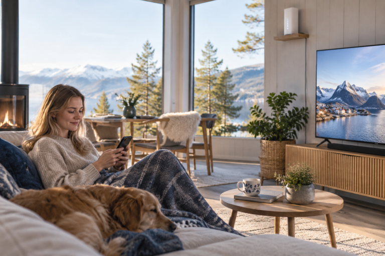 5G-ruter med SIM-kort i et moderne norsk hjem