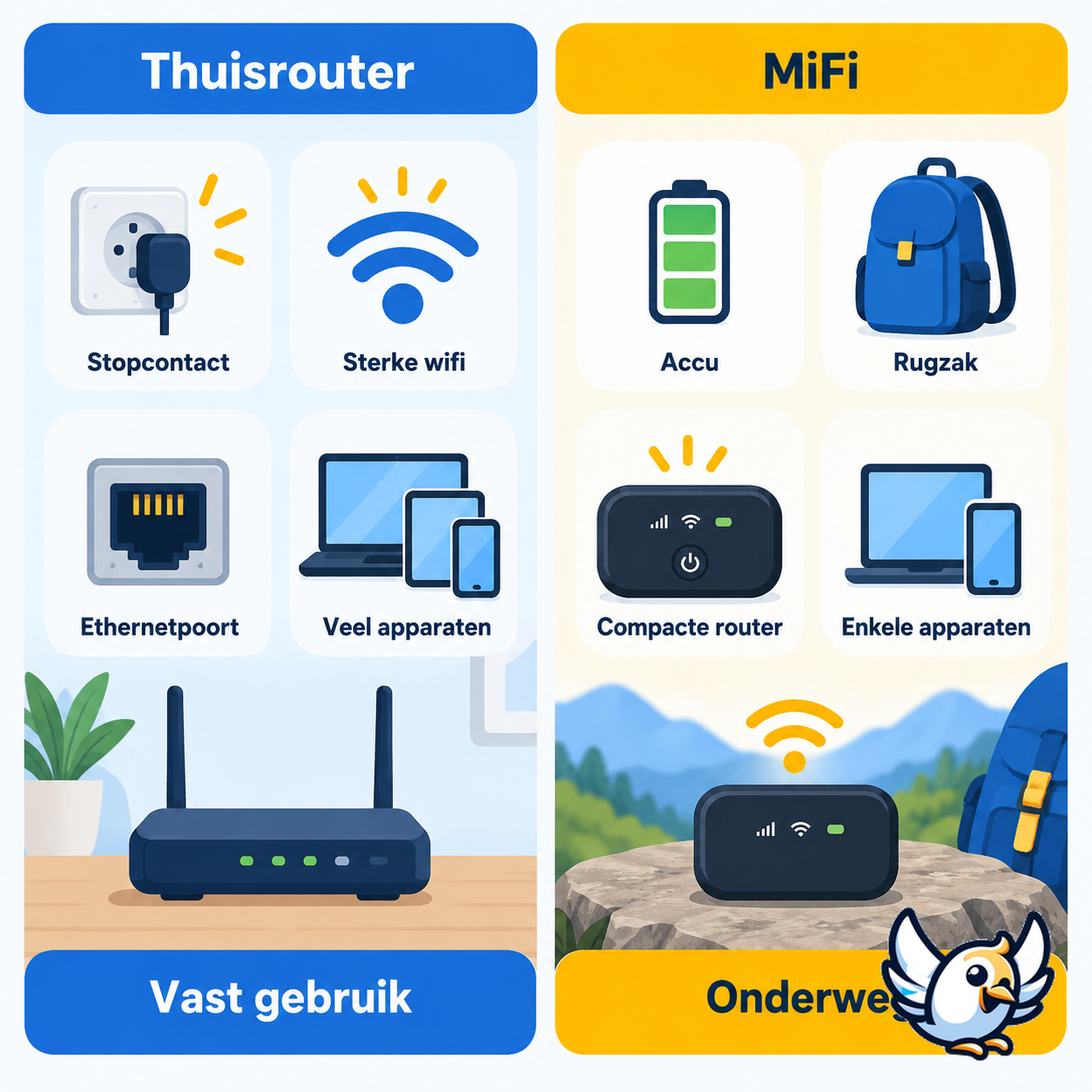 5G thuisrouter en mobiele MiFi router met simkaart vergeleken