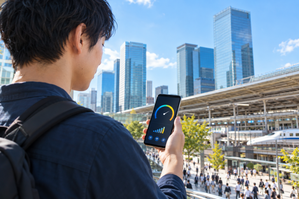 5G速度をスマートフォンで確認する日本の利用者