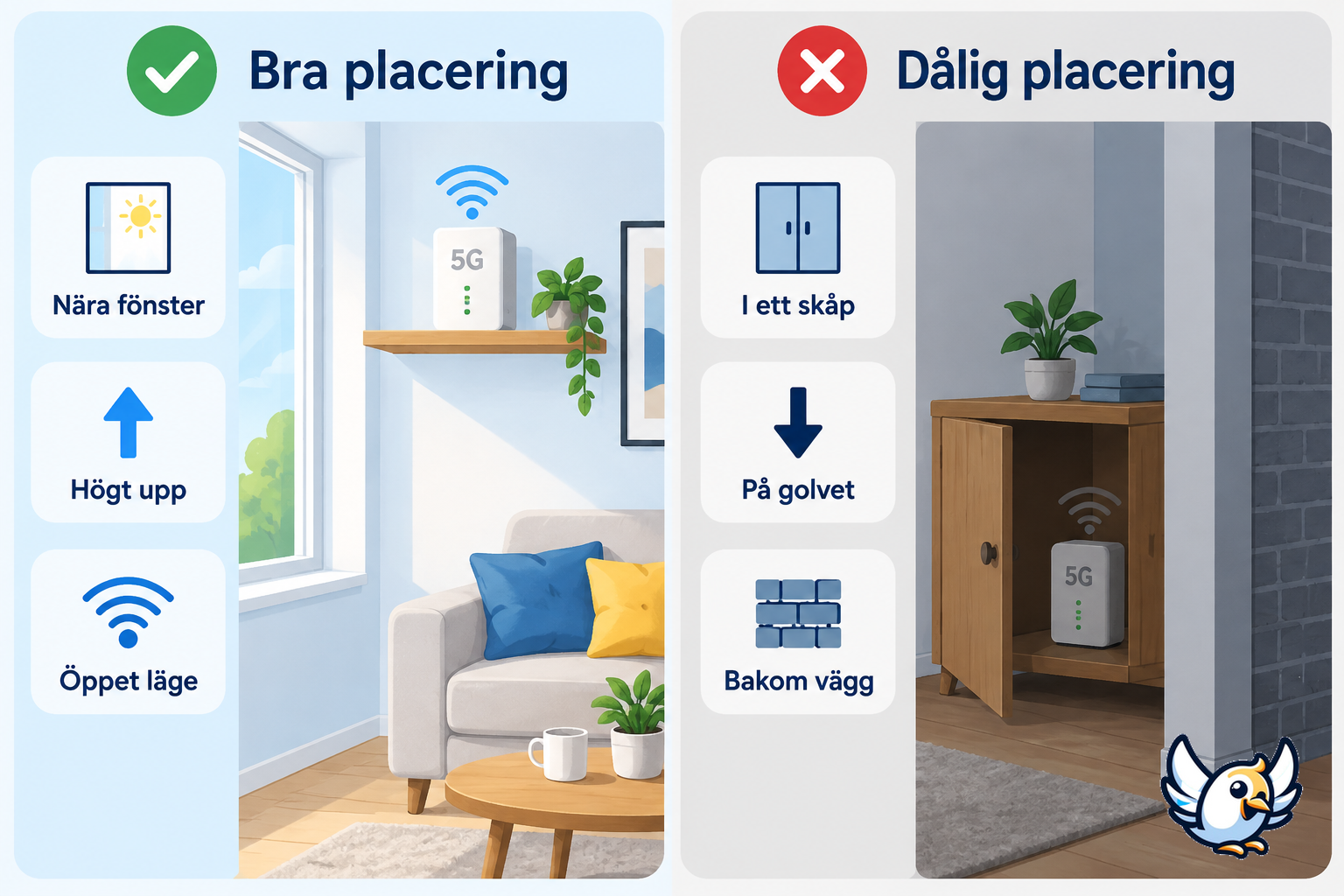 Bästa placeringen för en 5G-router med SIM-kort i hemmet